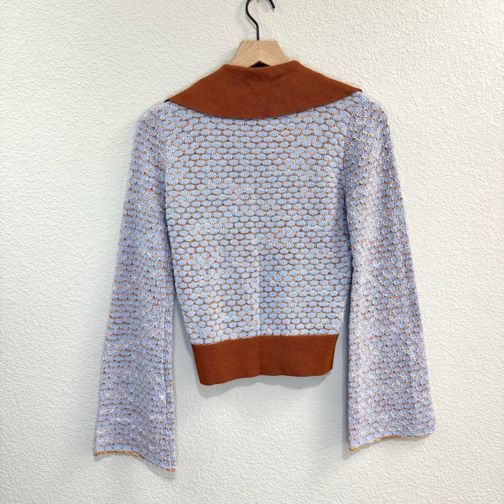 Free People V-Neck Sweater in Blue and Rust Size S - Picture 8 of 12